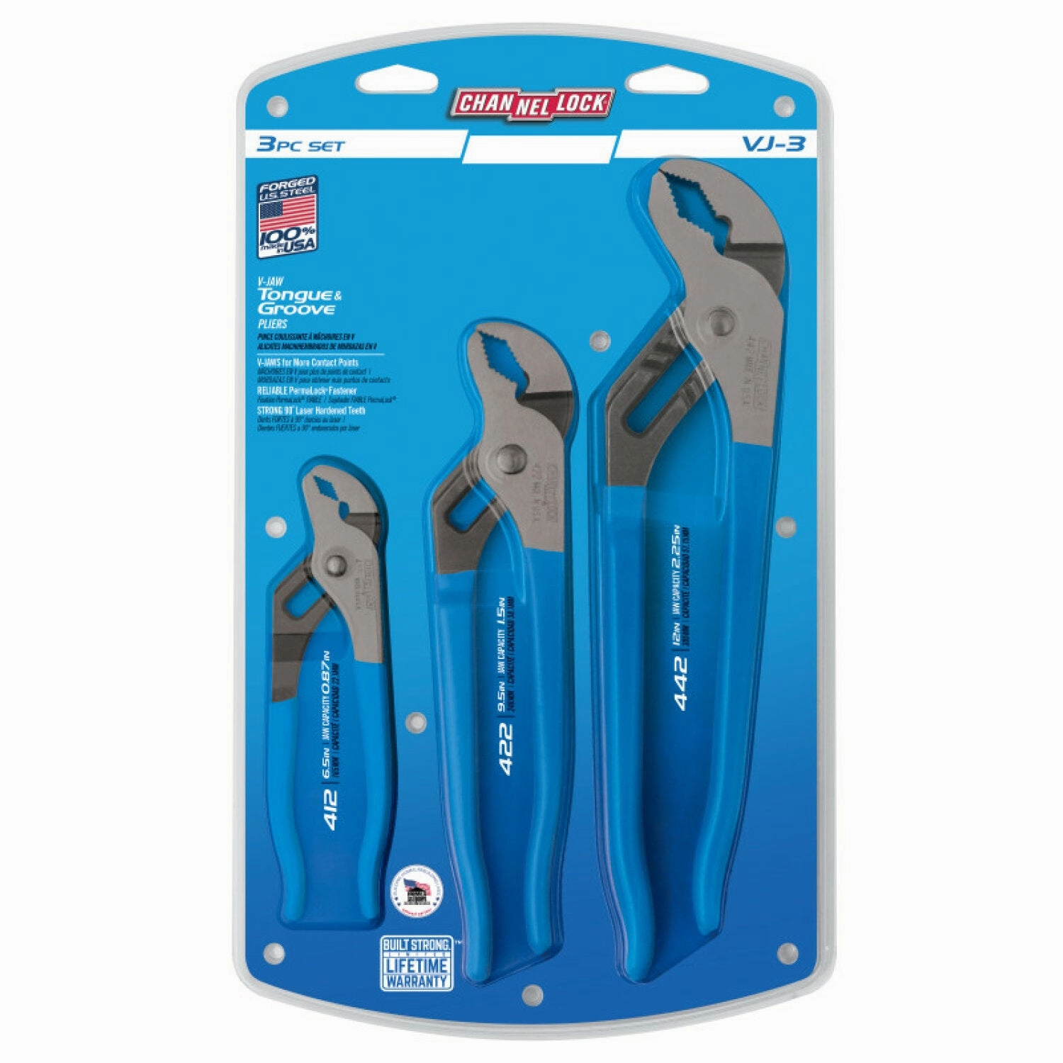 Channellock VJ-3 3PC V-Jaw Tongue & Groove Pliers Set