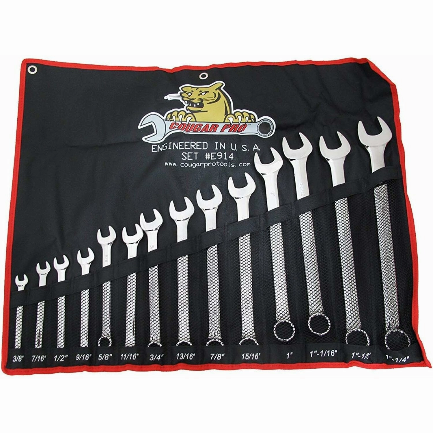 Cougar Pro E914 Combination Wrench Full Polish -14 Piece Set 3/8" -1-1/4 In