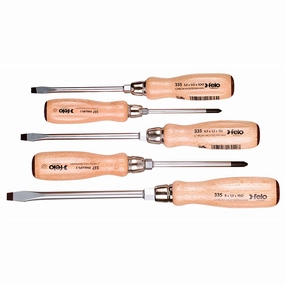 Felo 0715722155 Slotted & Phillips Wooden Handle Screwdriver Set, 5 Piece