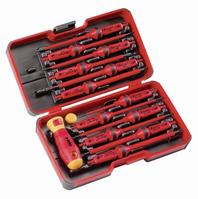 Felo 0715751719 E-Smart 14 Piece Set - Slotted, Phillips, Pozidriv, TORX Tip Insulated Blades with 2 Handles
