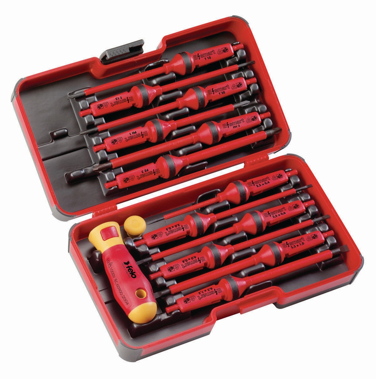 Felo 0715751719 E-Smart 14 Piece Set - Slotted, Phillips, Pozidriv, TORX Tip Insulated Blades with 2 Handles