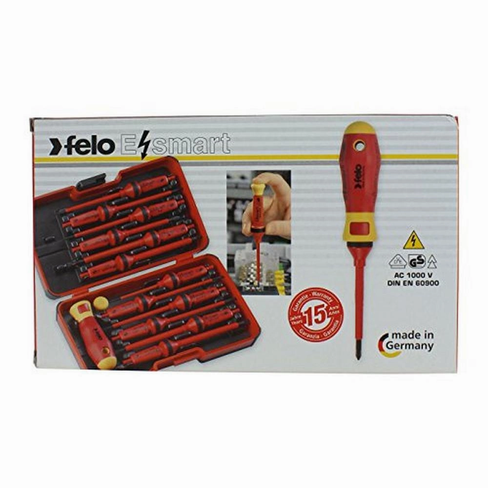 Felo 0715751719 E-Smart 14 Piece Set - Slotted, Phillips, Pozidriv, TORX Tip Insulated Blades with 2 Handles