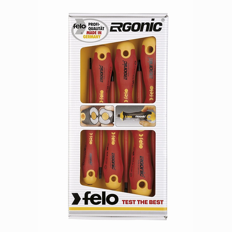 Felo 0715753169 Ergonic Insulated Slotted and Phillips Screwdrivers, 6 Piece