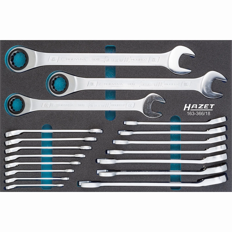 Hazet 163-366/18 Ratcheting Combination Wrench Set, 18 Pieces