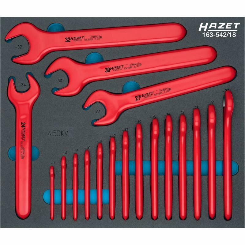 Hazet 163-542/18 Open-End Wrench Set with Protective Insulation, 18 Pieces