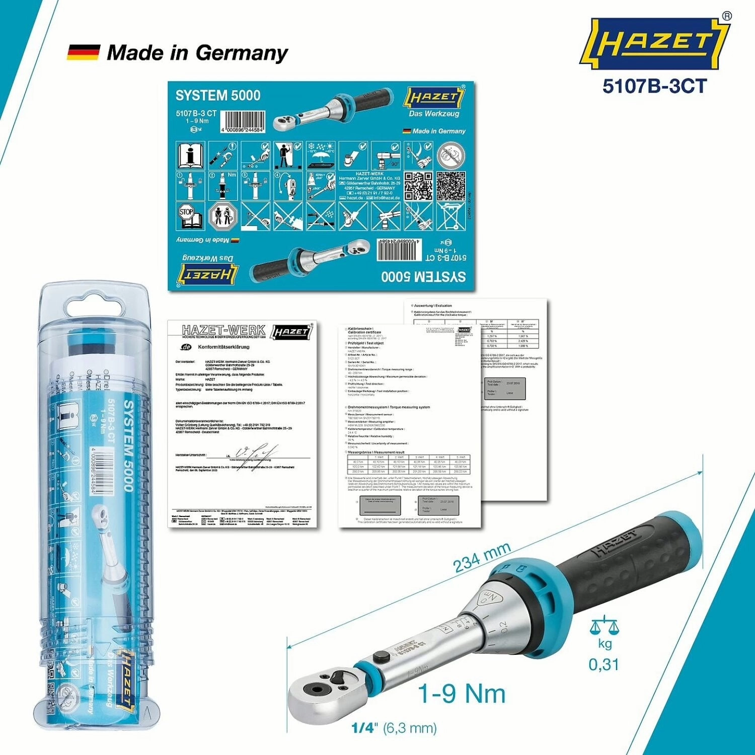 Hazet 5107B-3CT 1/4 inch (6.3 mm) hexagon  hollow Torque wrench with reversible ratchet for screwdriver bits  19 Nm  4%