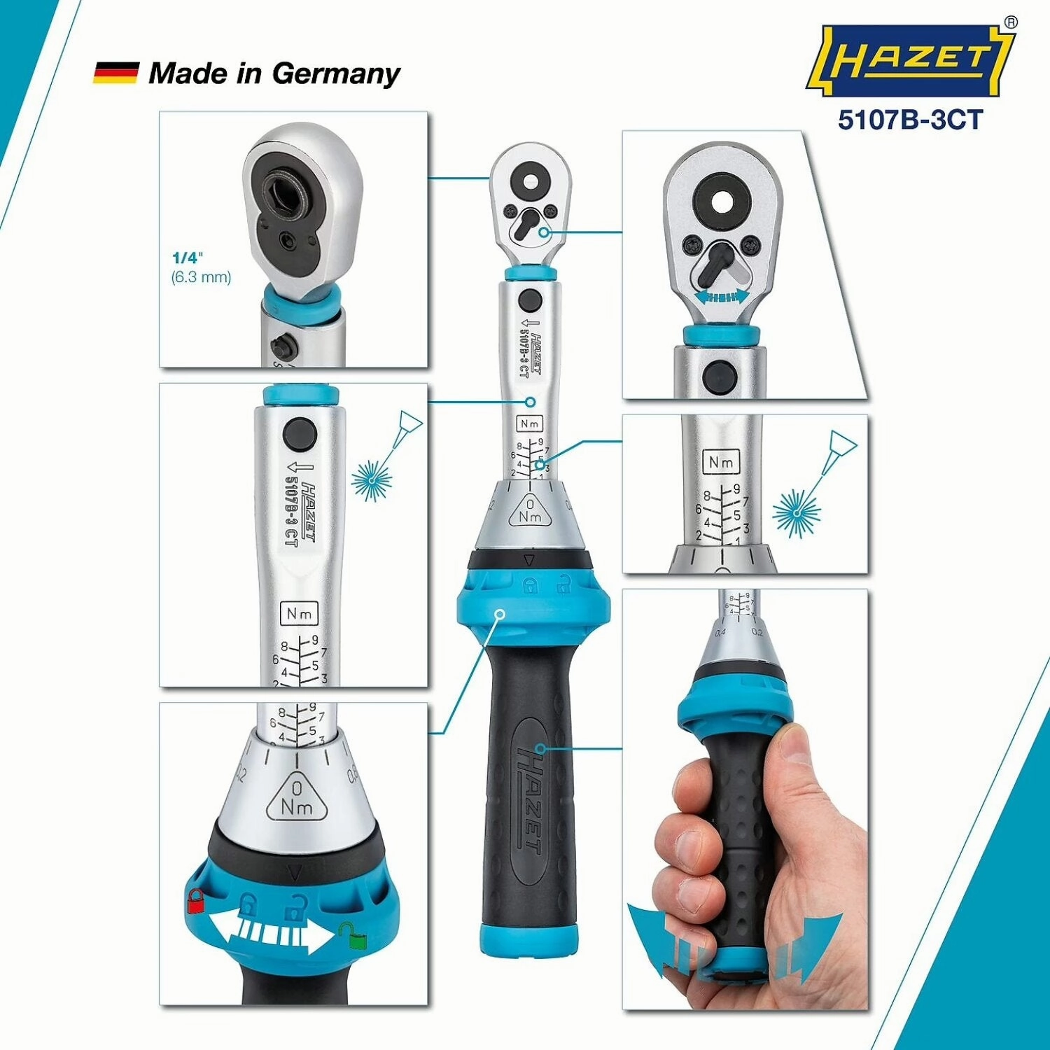 Hazet 5107B-3CT 1/4 inch (6.3 mm) hexagon  hollow Torque wrench with reversible ratchet for screwdriver bits  19 Nm  4%