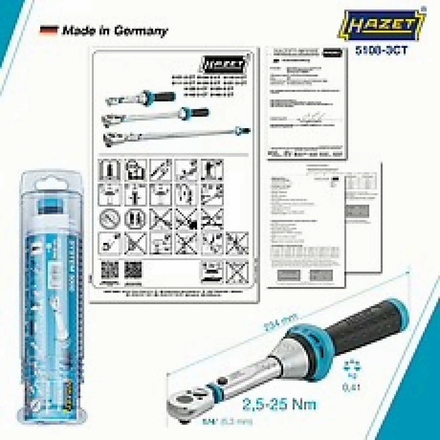 Hazet 5108-3CT 1/4 inch (6.3 mm) square  solid Torque wrench  2.525 Nm  3%