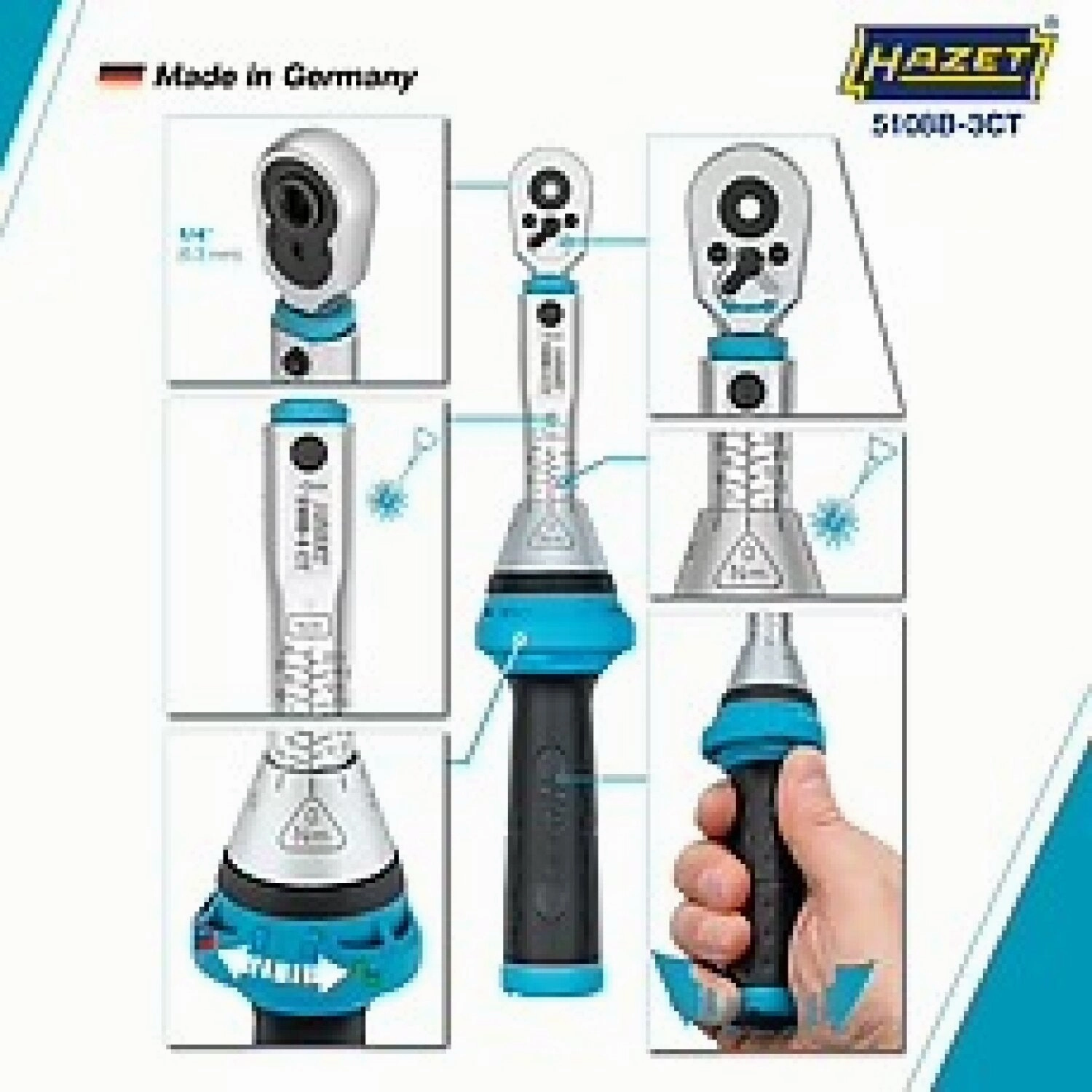Hazet 5108B-3CT 1/4 inch (6.3 mm) hexagon  hollow Torque wrench with reversible ratchet for screwdriver bits  2.525 Nm  3%
