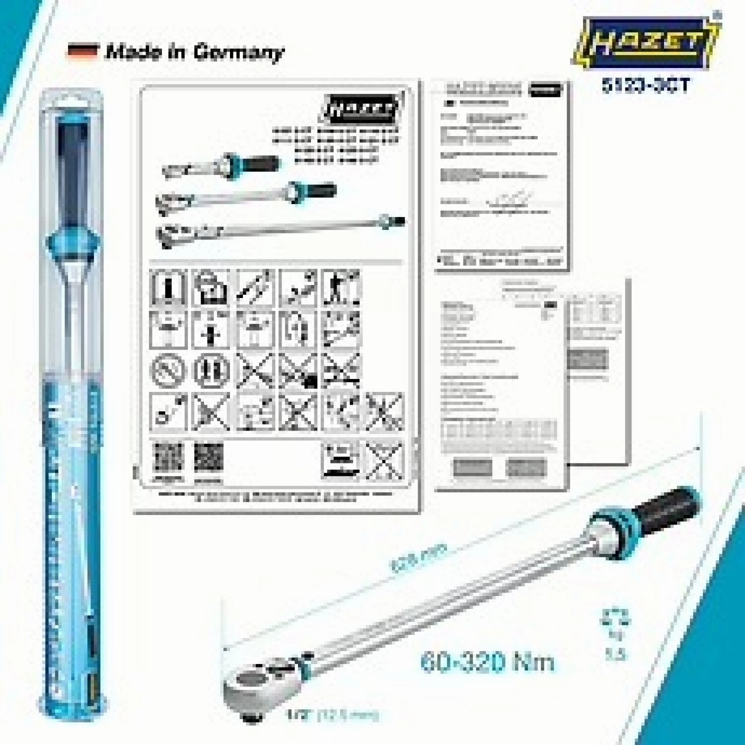 Hazet 5123-3CT 1/2 inch (12.5 mm) square  solid Torque wrench  60320 Nm  3%