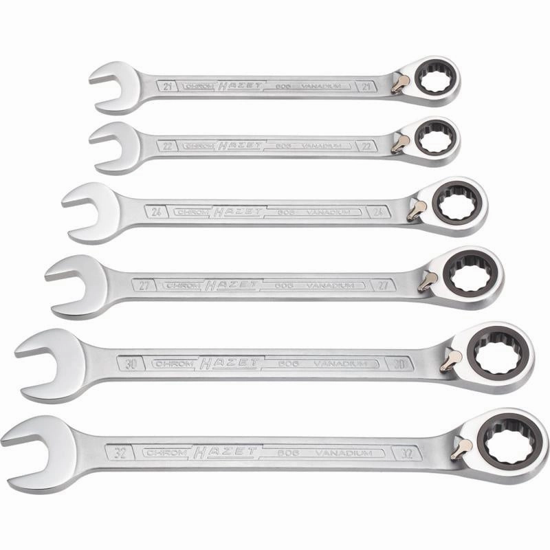 Hazet 606/6-1 Ratcheting Combination Wrench Set, 12-Point, 6 Pieces