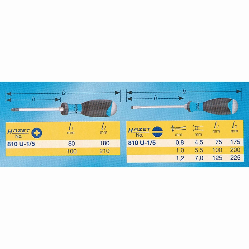 Hazet 810U-1/5 Phillips and Slotted Strike Caps Screwdriver Set, 5 Pc.