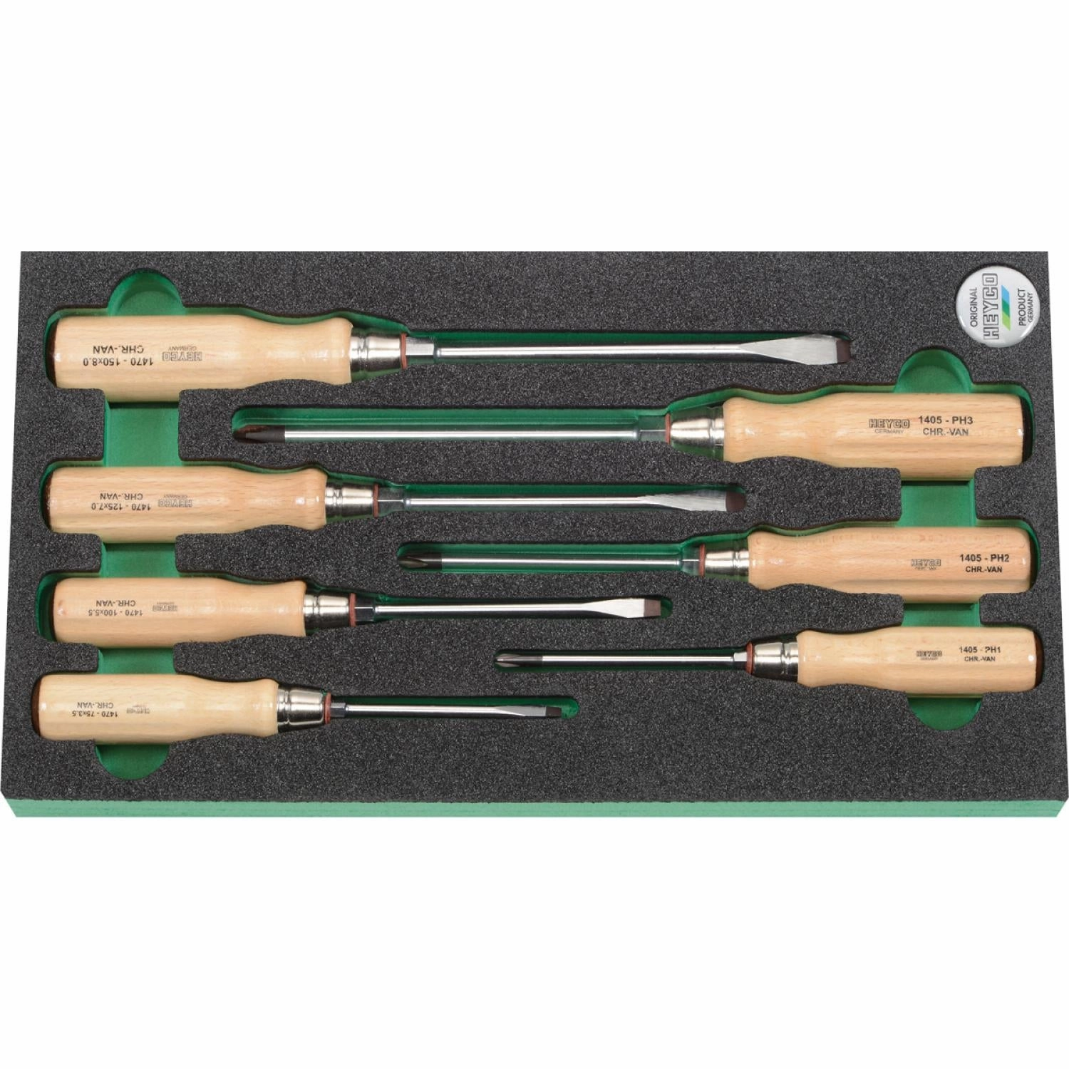 Heyco 00993001080 Phillips/Slotted Wood Screwdriver Set, 7 Pieces