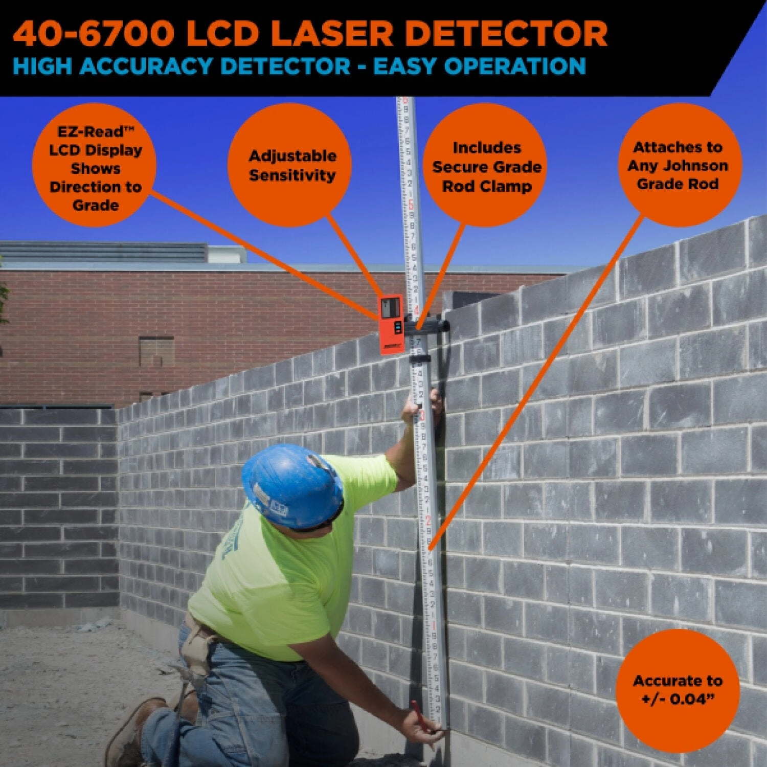 Johnson 40-6700 OneSided Laser Detector w/Clamp for Red Beam Rotating Lasers