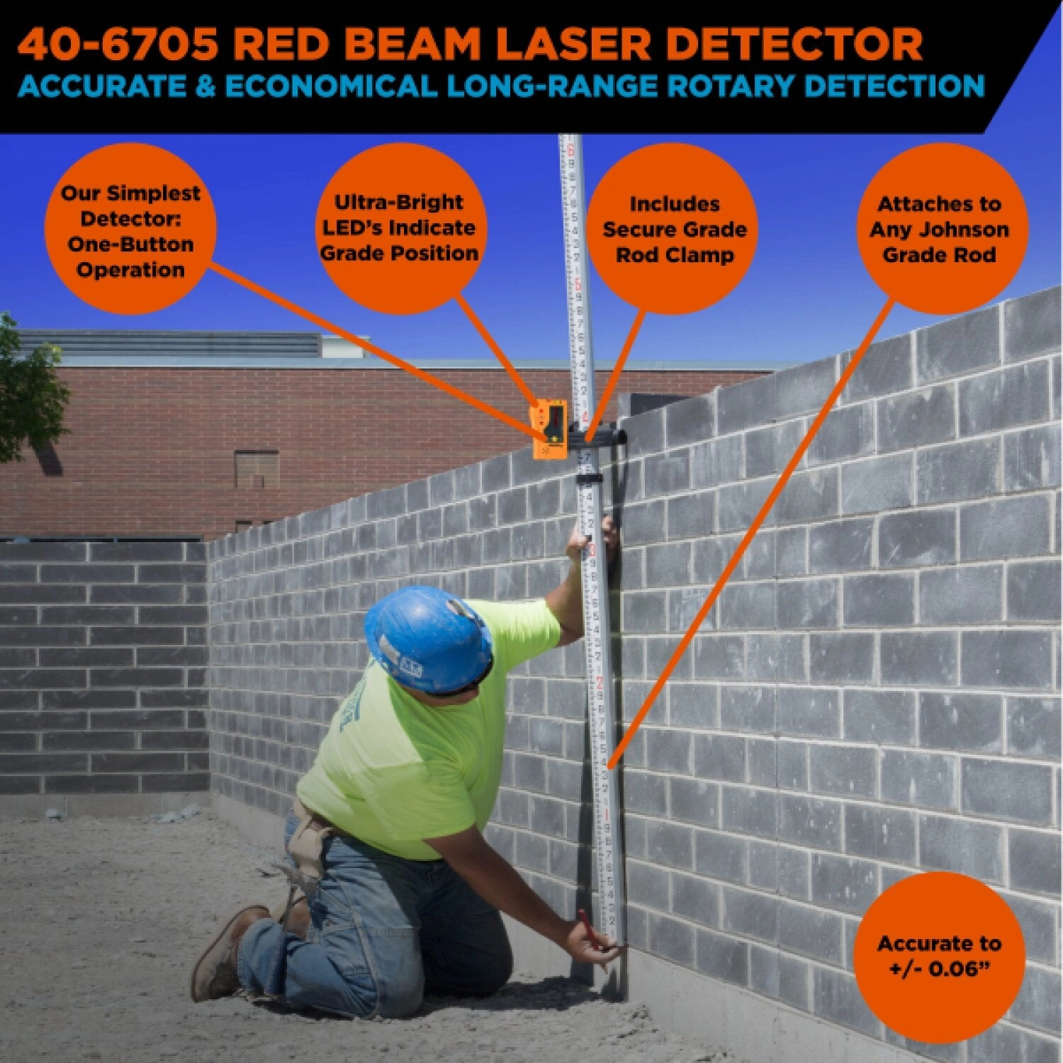 Johnson 40-6705 One-Sided Laser Detector w/Clamp for Red Beam Rotating Lasers