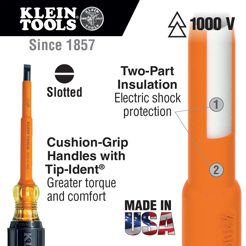 Klein Tools 602-7-INS Insulated Screwdriver, 5/16'' Cabinet, 7-Inch