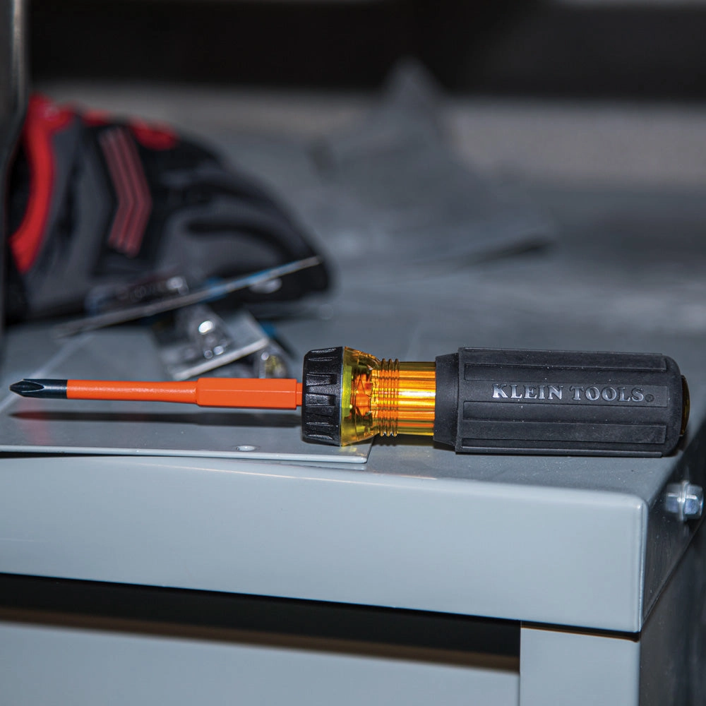 Klein Tools 32293 2-in-1 Insulated Flip-Blade Screwdriver, #2 Ph, 1/4-Inch Sl
