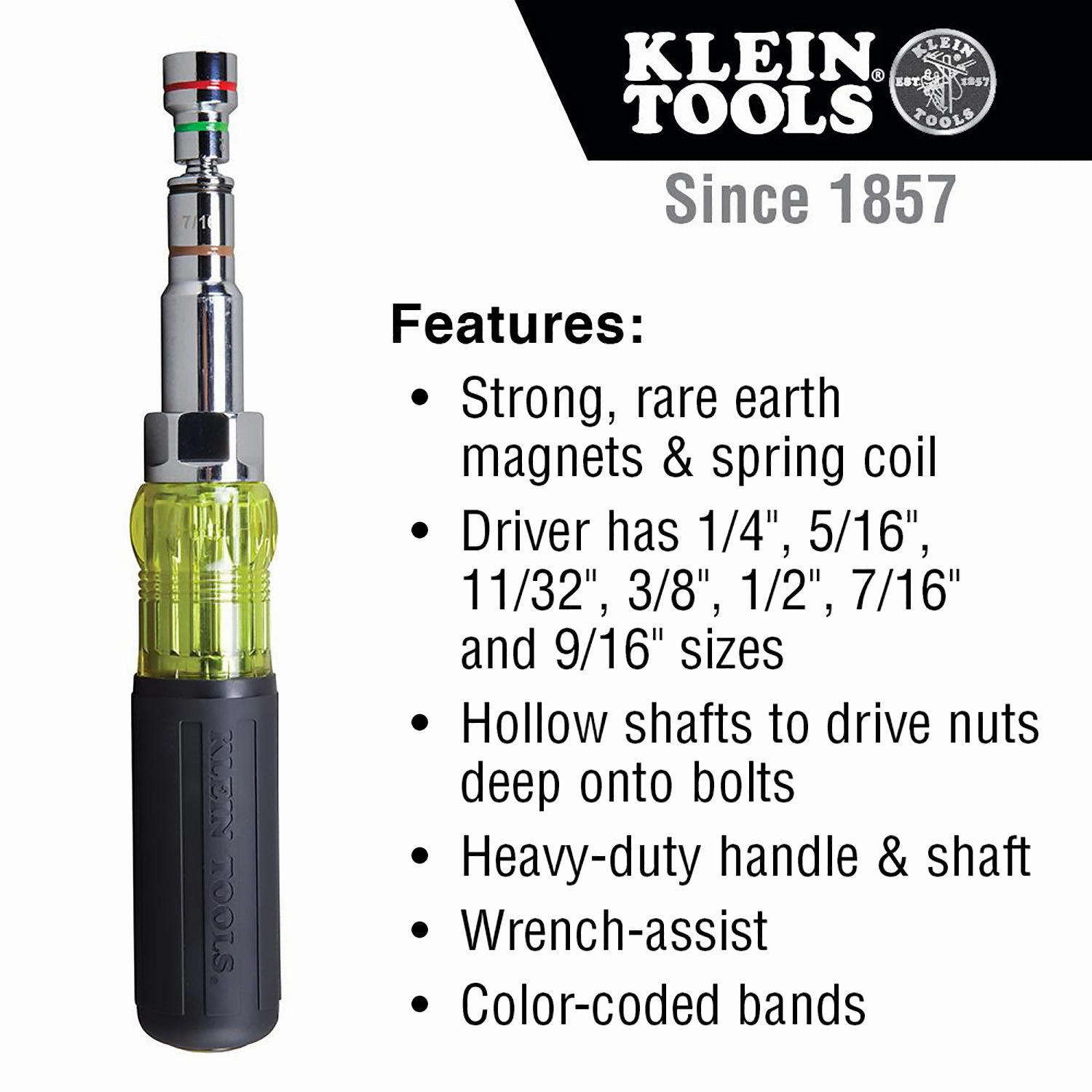 Klein Tools 32807MAG 7-in-1 Nut Driver with Magnetic Driver and Spring Coil Bits