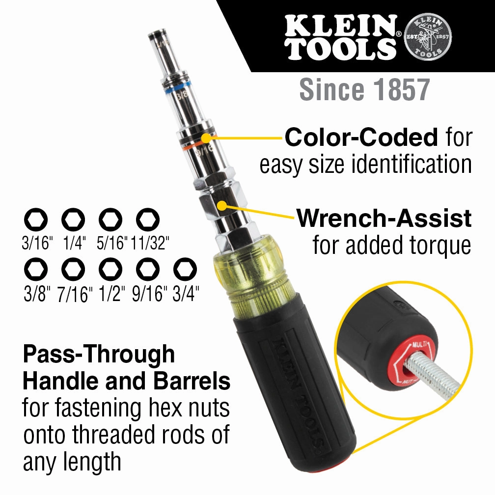 Klein Tools 328091 9-in-1 Pass Through Multi-Nut Driver