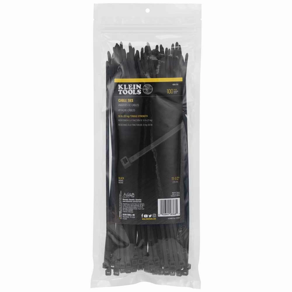 Klein Tools 450-210 Cable Ties, Zip Ties, 50-Pound Tensile Strength, 11.5-Inch, Black