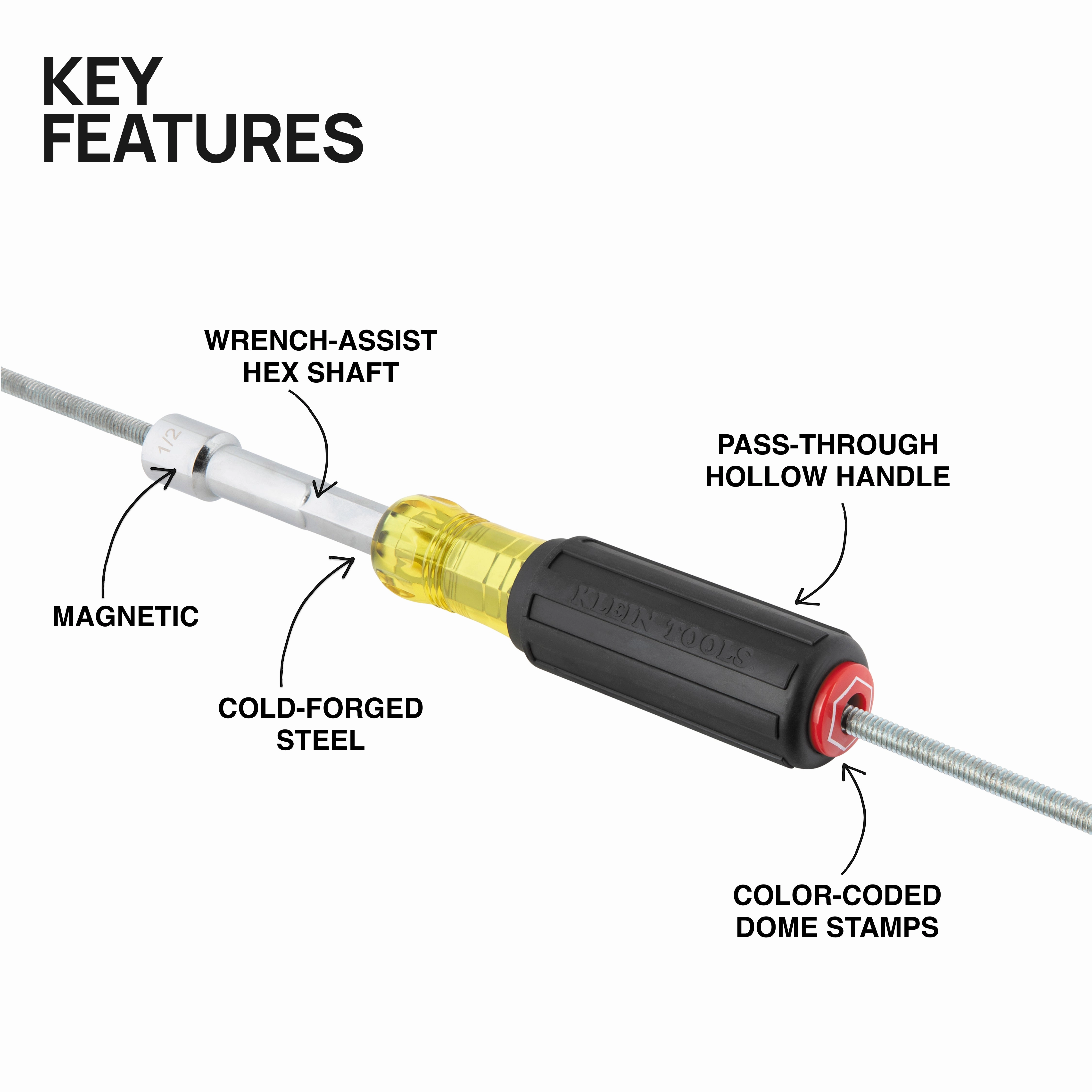 Klein Tools 65414 Color-Coded Hollow-Shaft Heavy-Duty Nut Driver, 1/4"