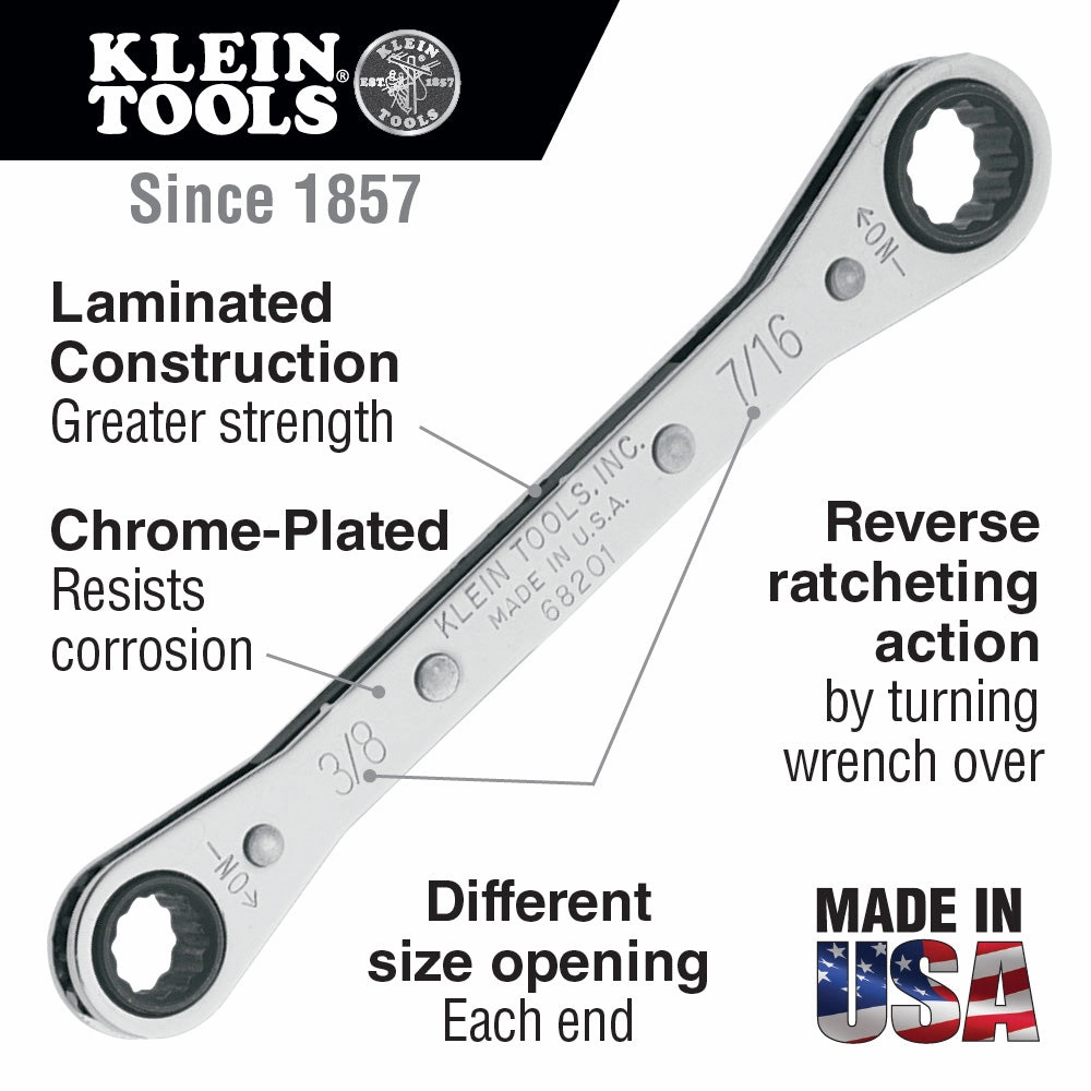 Klein Tools 68203 Reverse Ratcheting Box Wrench Standard