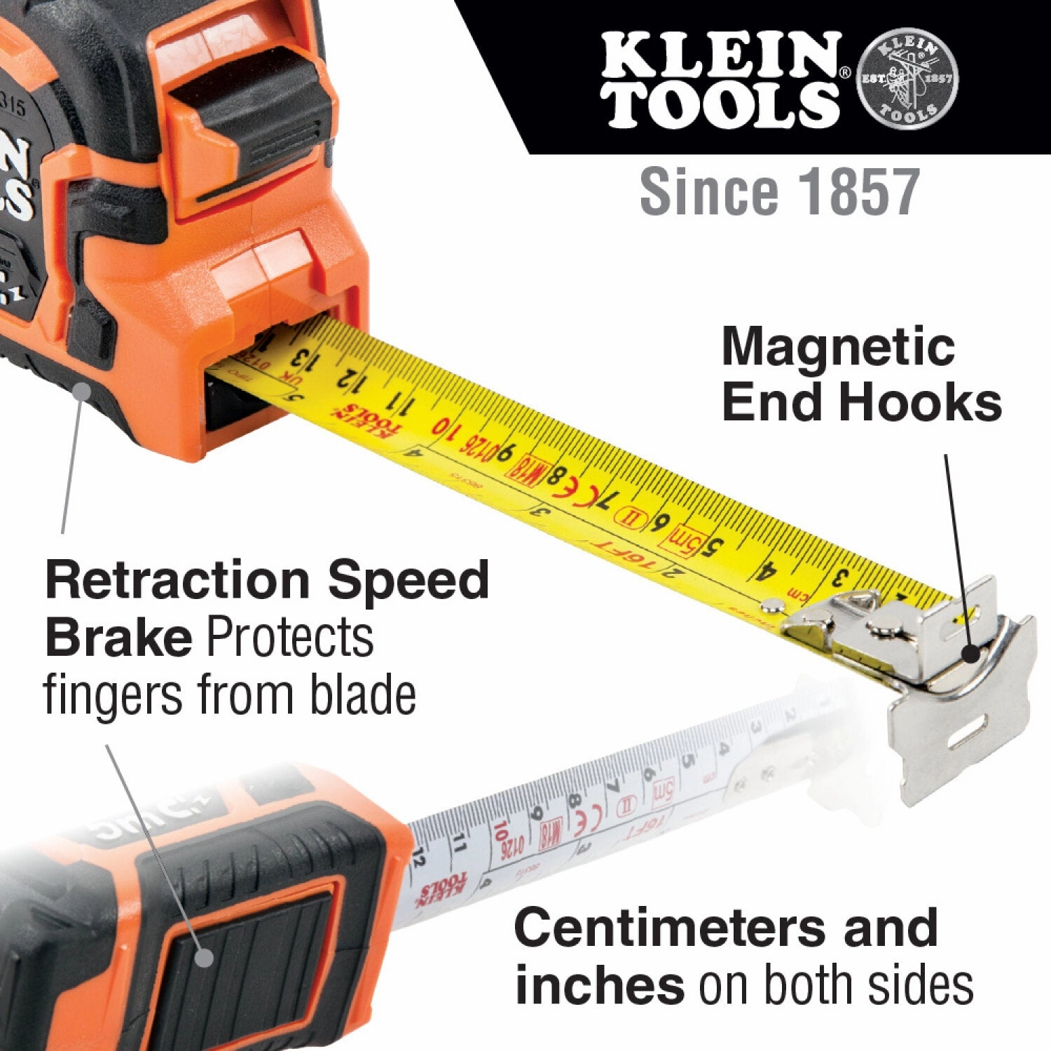 Klein Tools 86375 Magnetic Double-Hook Tape Measure, 7.5 m