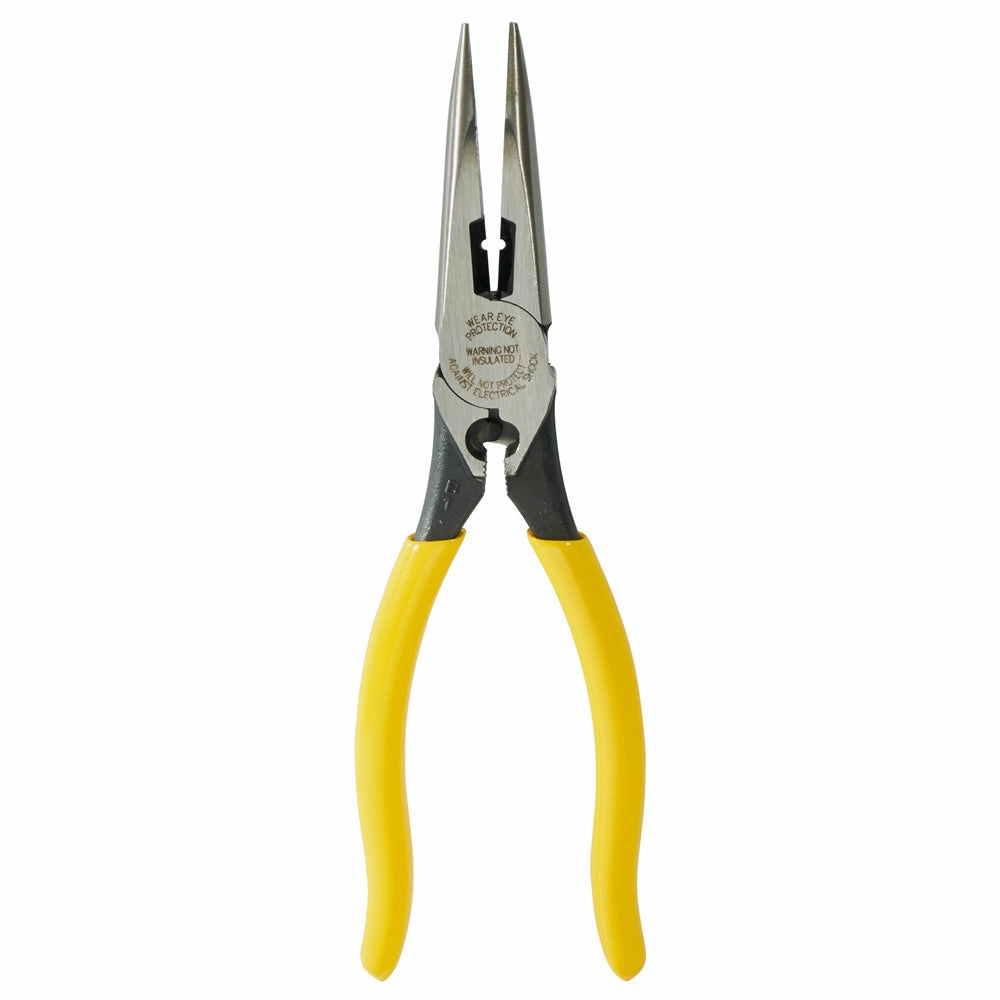 Klein Tools D203-8NCR Pliers, Long Nose Side Cutters, Strip/Crimp, 8"