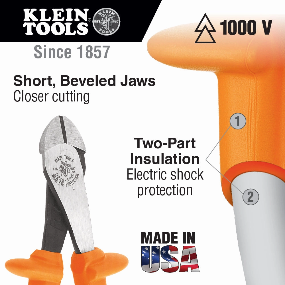 Klein Tools D248-8-INS Diagonal-Cutting Pliers, Insulated, Angled, 8"