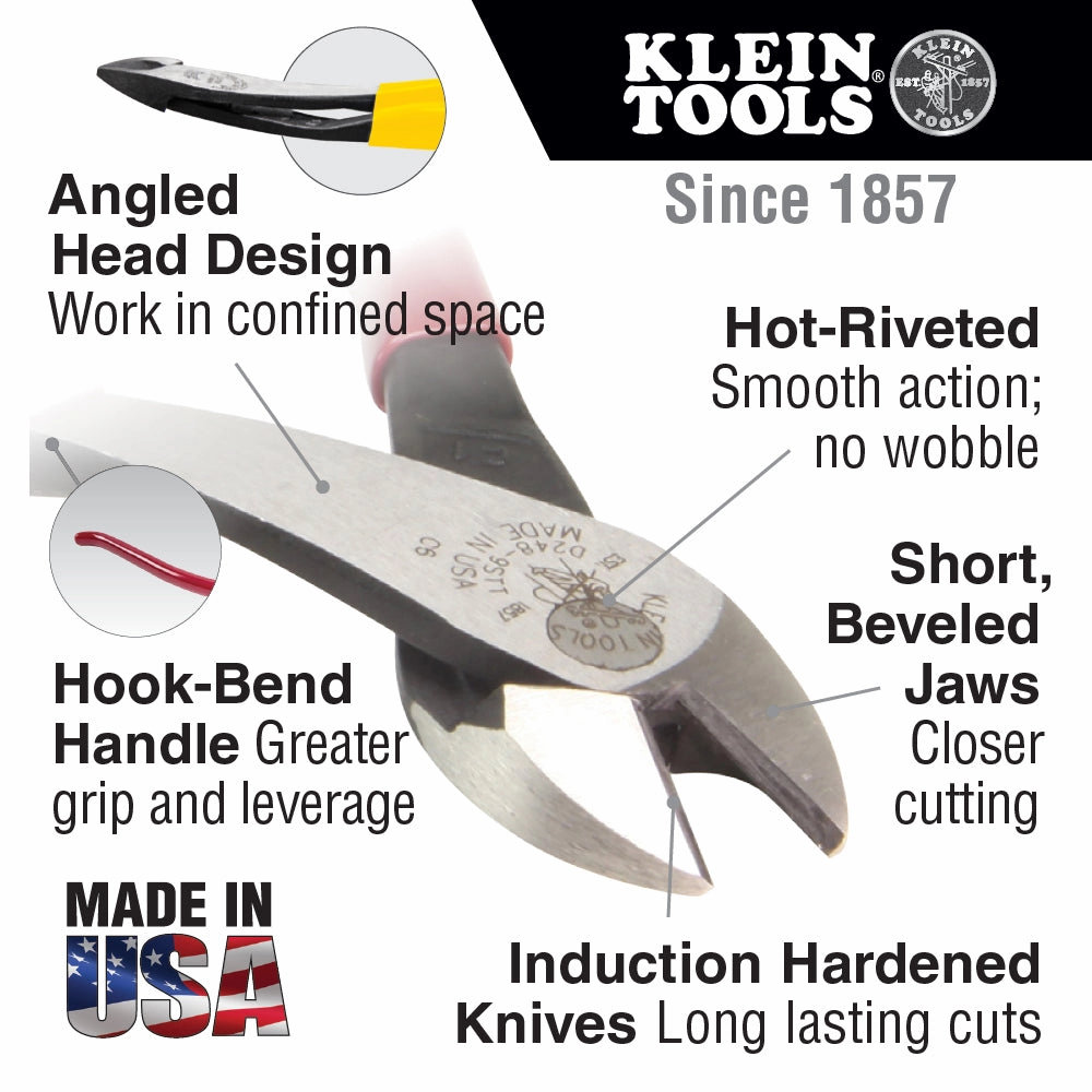 Klein Tools D248-9STT Ironworker's Diagonal-Cutting Pliers, Tether Ring, 8"