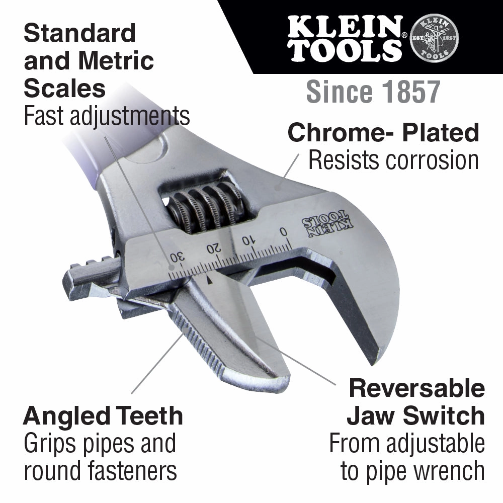 Klein Tools D86930 Reversible Jaw/Adjustable Pipe Wrench, 10"