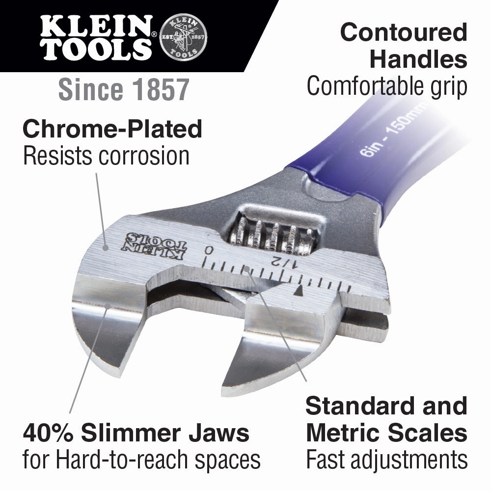 Klein Tools D86936 Slim-Jaw Adjustable Wrench, 8"