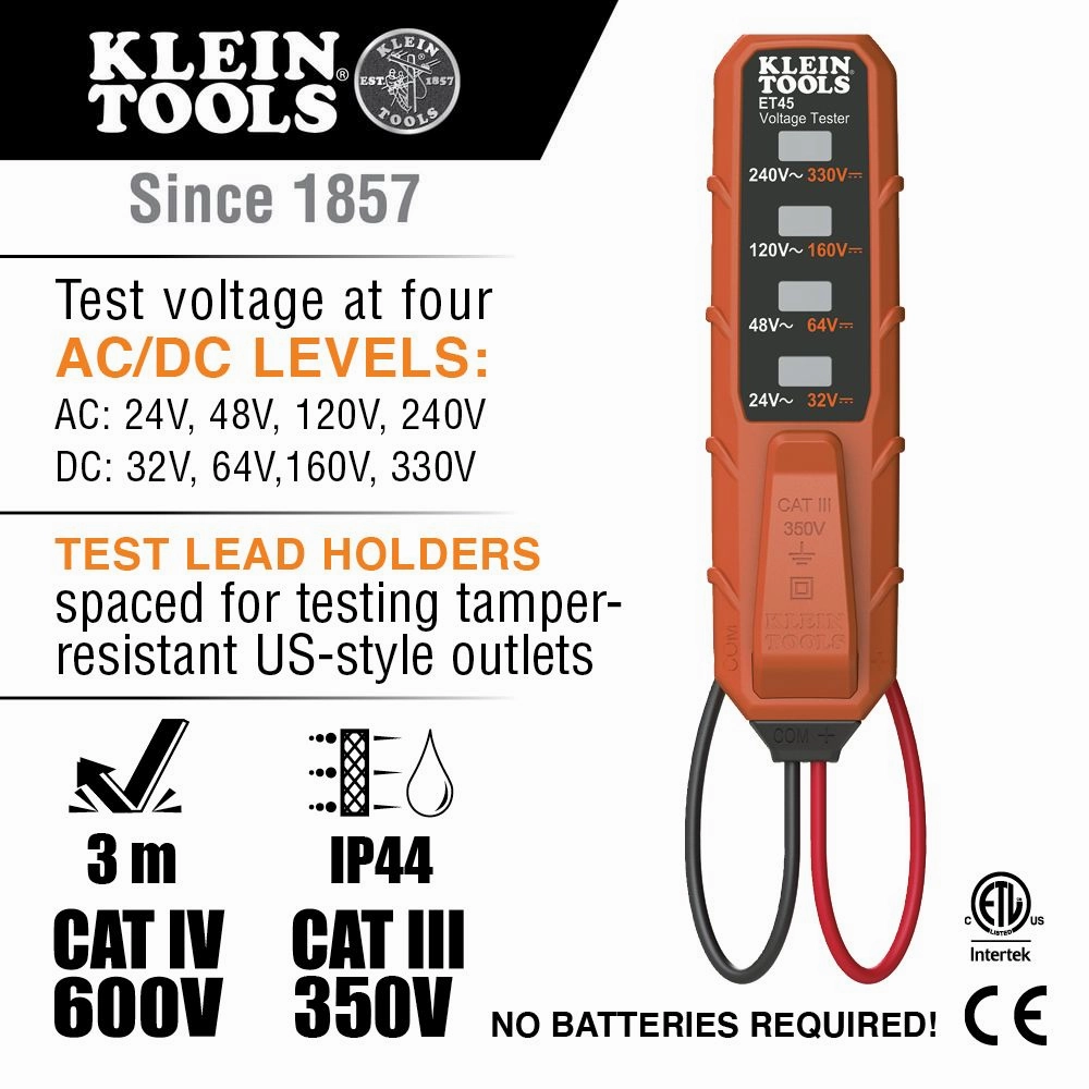 Klein Tools ET45VP Voltage and GFCI Receptacle Tester, AC/DC Voltage Electrical Test Kit