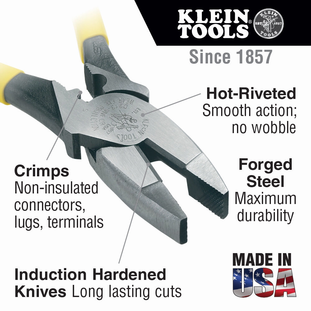 Klein Tools J213-9NECR Journeyman Pliers Connector Crimp Side Cut 9-Inch
