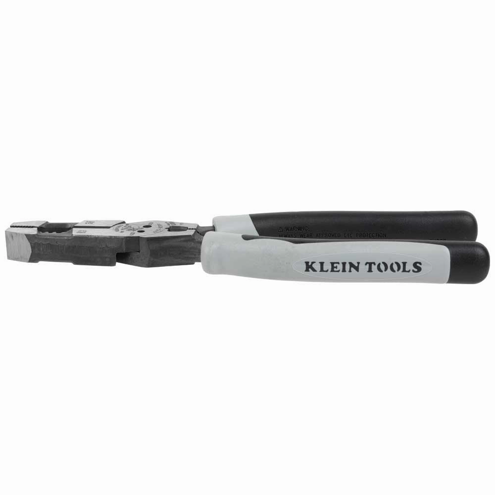 Klein Tools J2159CRTP Side Cutting Pliers, 9-Inch Journeyman High Leverage Hybrid Pliers with Crimper, Fish Tape Puller and Wire Stripper