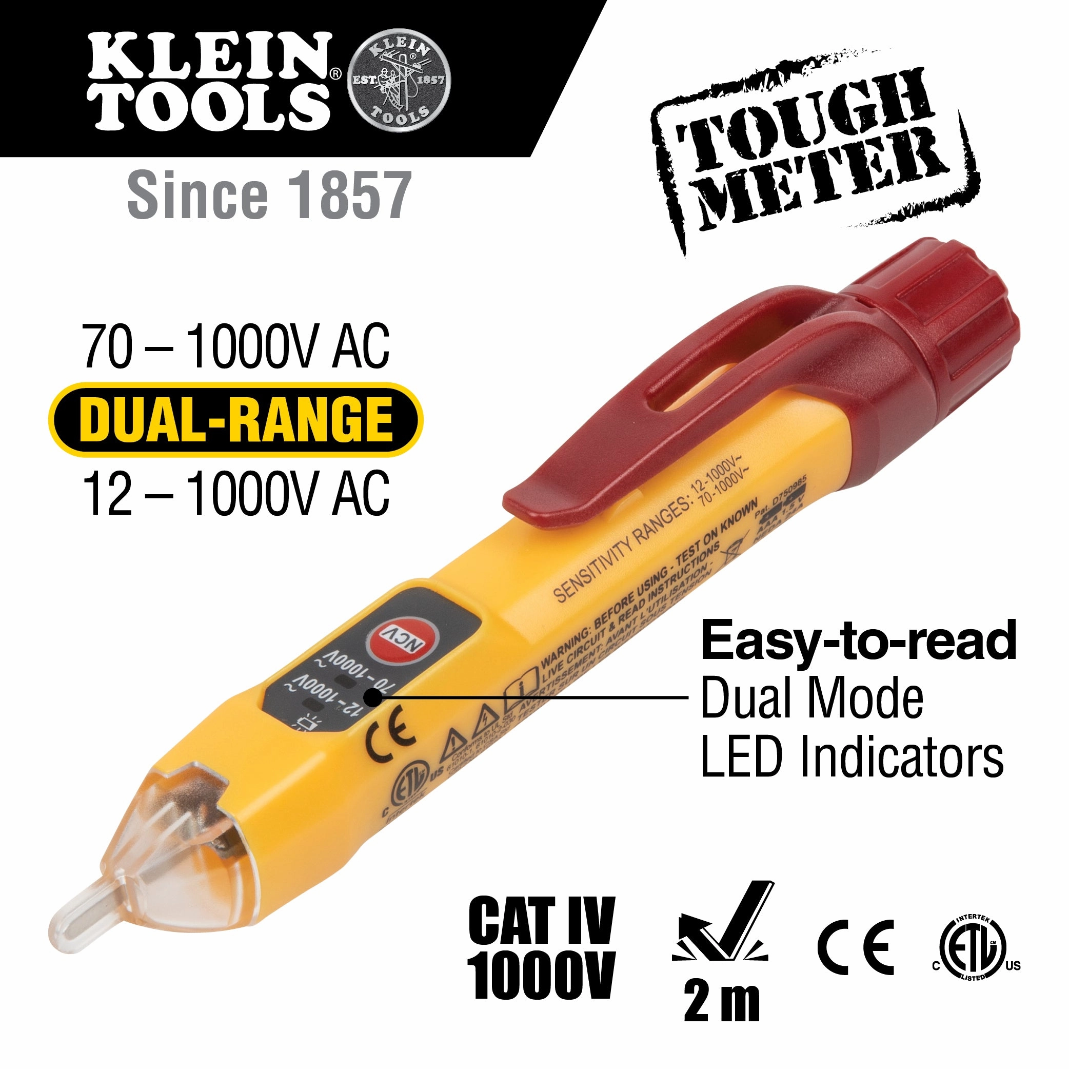 Klein Tools NCVT2P Dual Range Non-Contact Voltage Tester 12 - 1000V AC