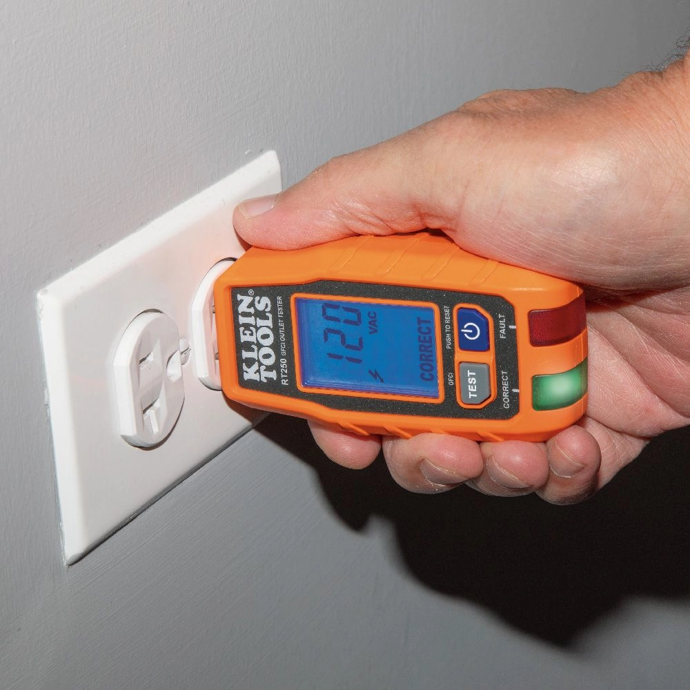 Klein Tools RT250 GFCI  Receptacle Tester with LCD Display, for Standard  3-Wire 120V Electrical Outlets