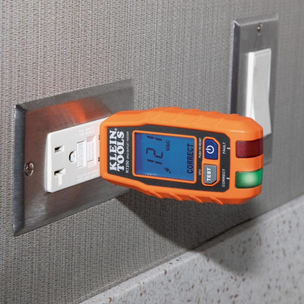 Klein Tools RT250 GFCI  Receptacle Tester with LCD Display, for Standard  3-Wire 120V Electrical Outlets
