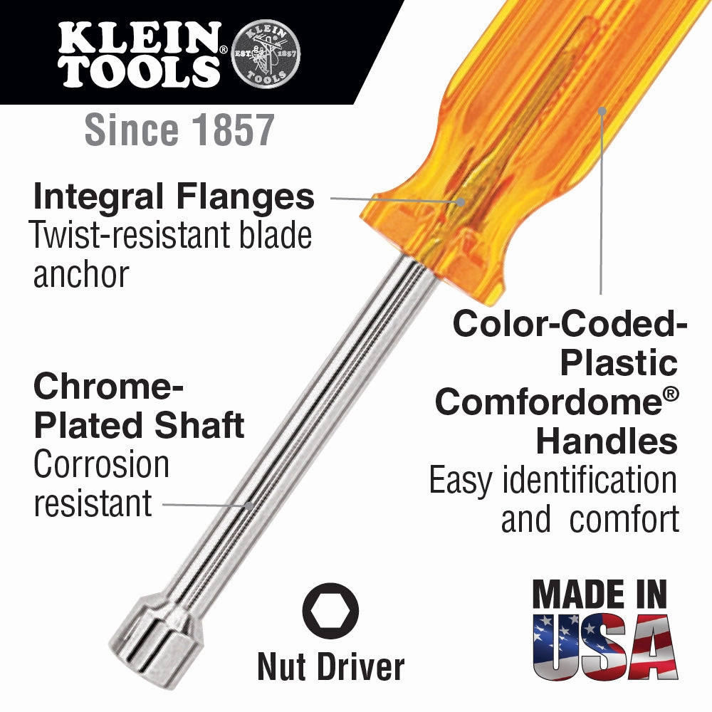 Klein Tools S12 Nut Driver, Hollow Shaft, 3" x 3/8"