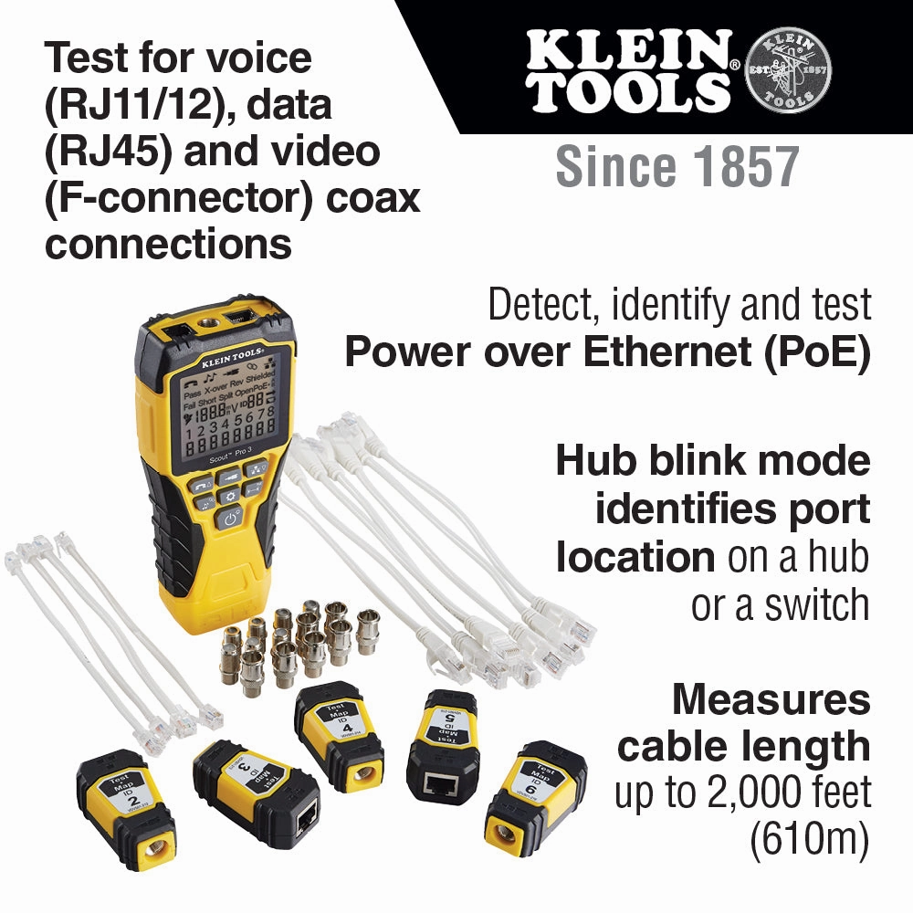 Klein Tools VDV501-853 Scout Pro 3 Tester with Test   Map Remote Kit