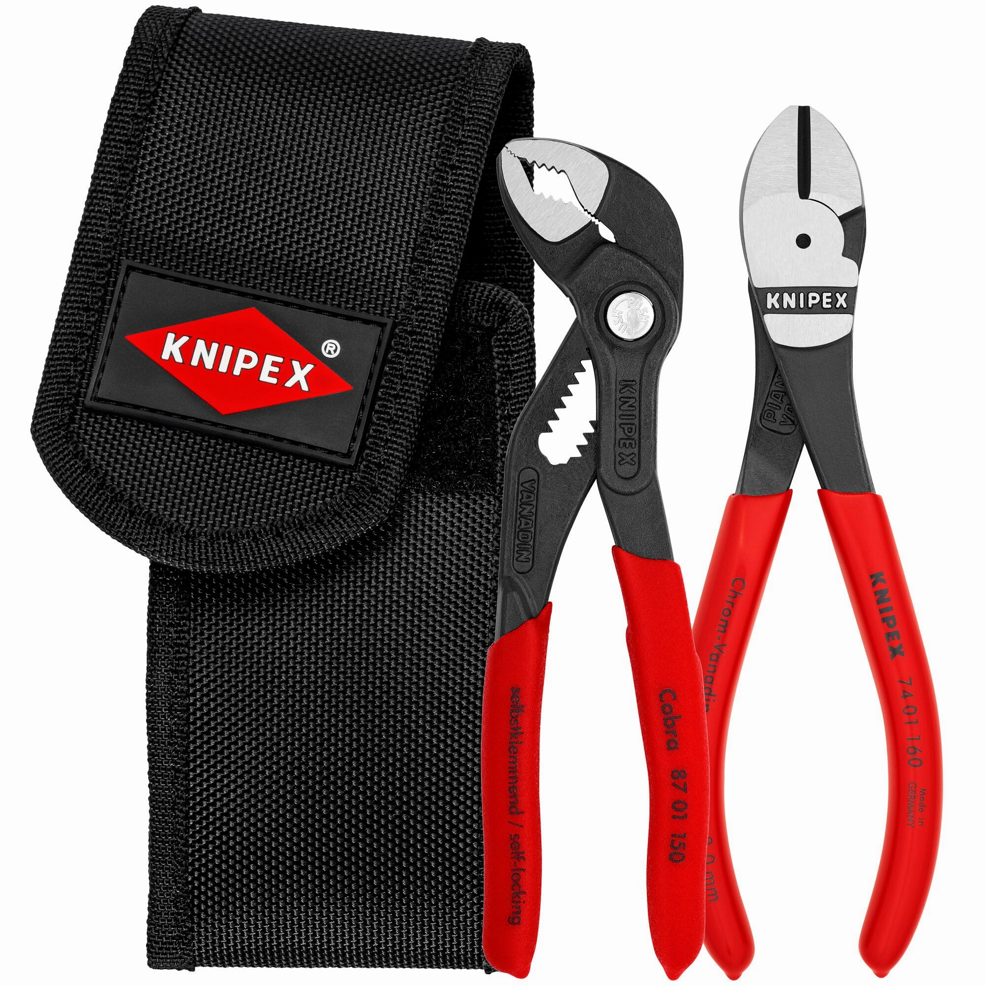 Knipex 00 20 72 V02 2 Pc Mini Pliers in Belt Pouch - Cobra and High Leverage Diagonal Cutters