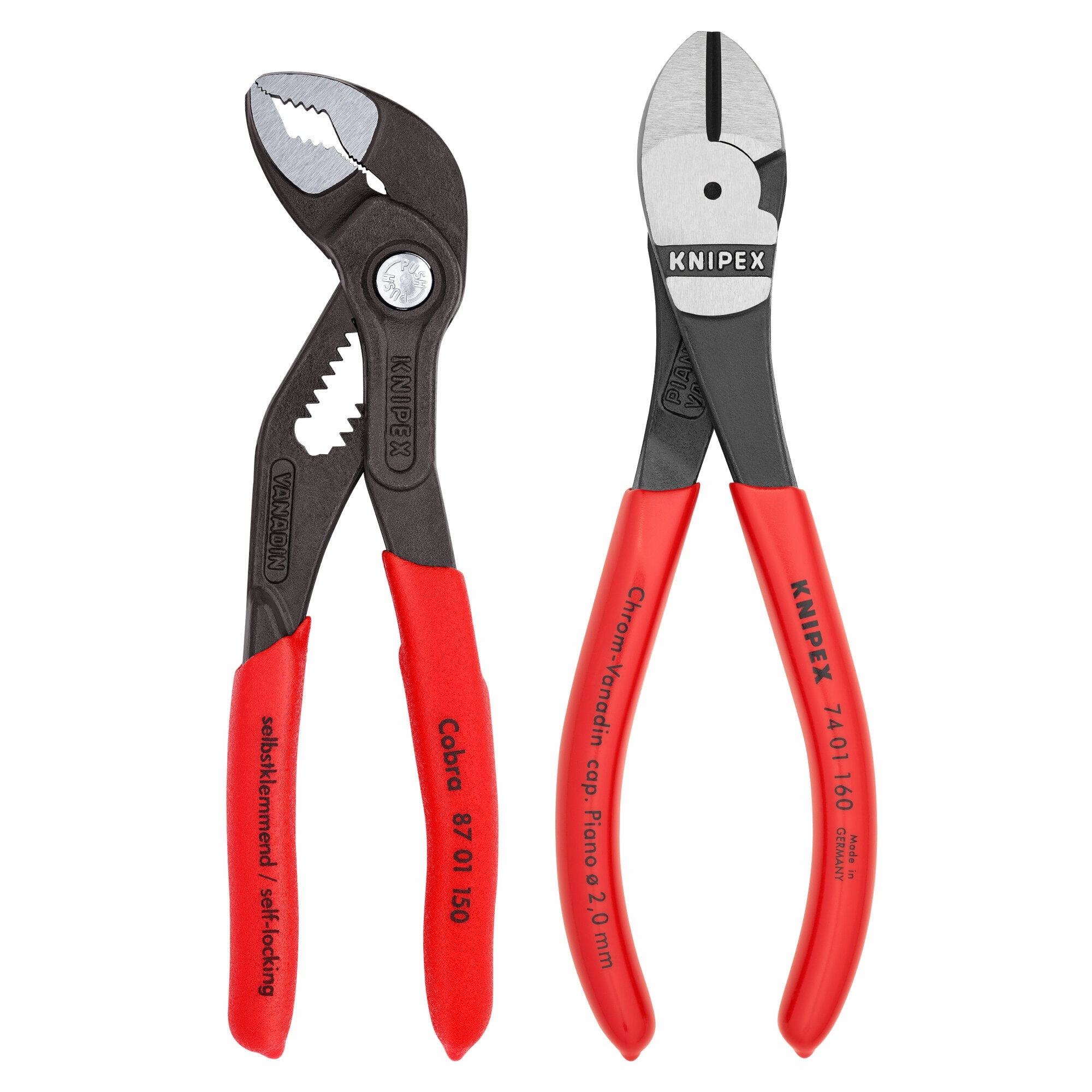Knipex 00 20 72 V02 2 Pc Mini Pliers in Belt Pouch - Cobra and High Leverage Diagonal Cutters