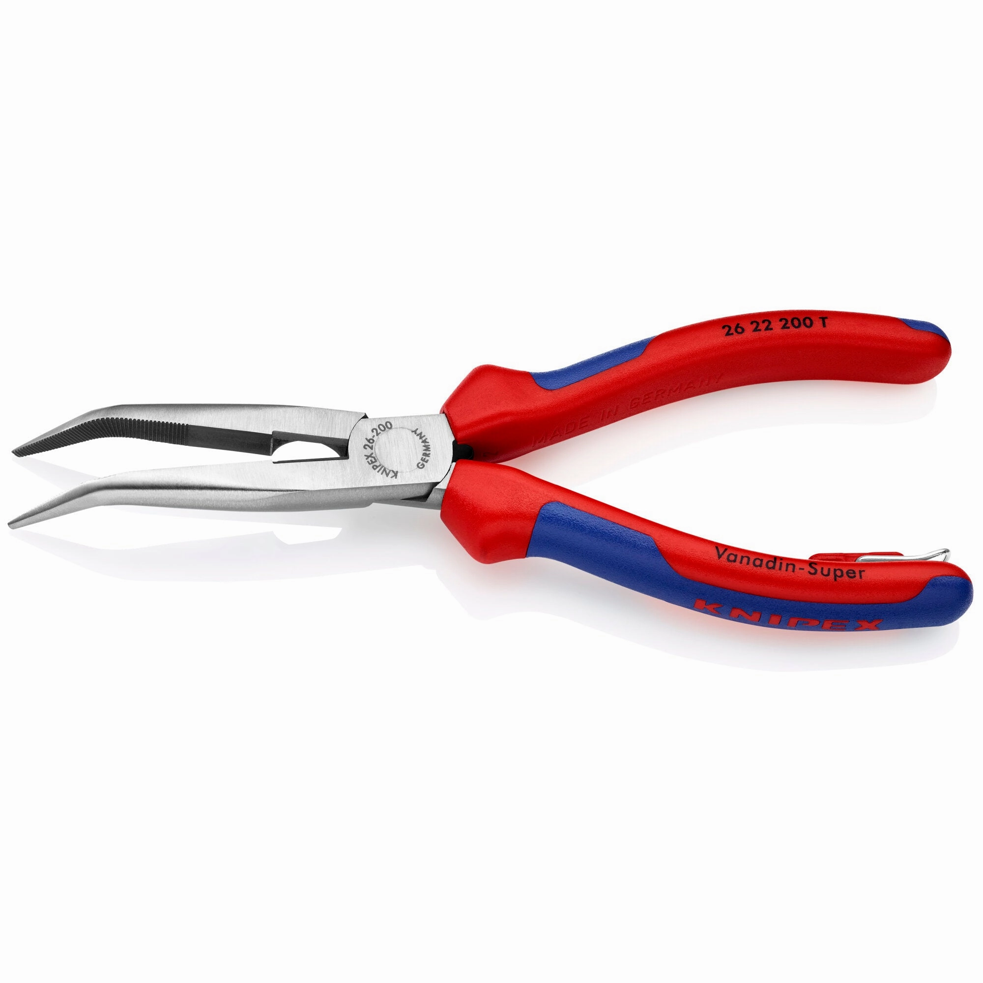 Knipex 26 22 200 T BKA 8" Long Nose 40 Angled Pliers with Cutter-Tethered Attachment