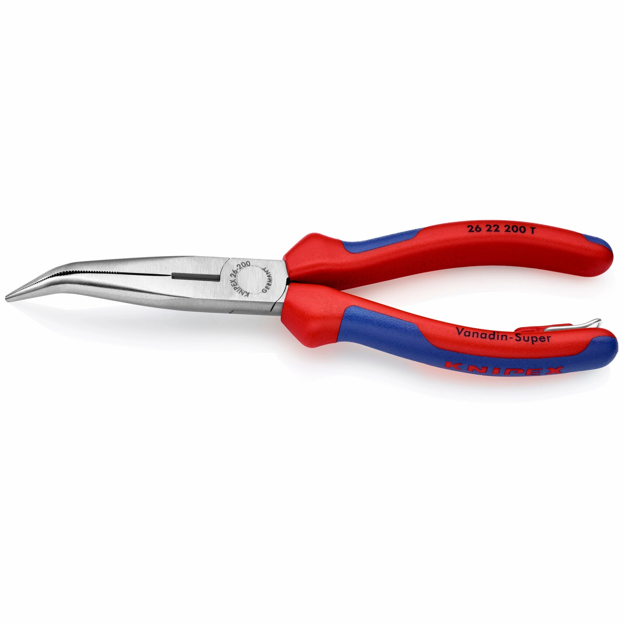 Knipex 26 22 200 T BKA 8" Long Nose 40 Angled Pliers with Cutter-Tethered Attachment