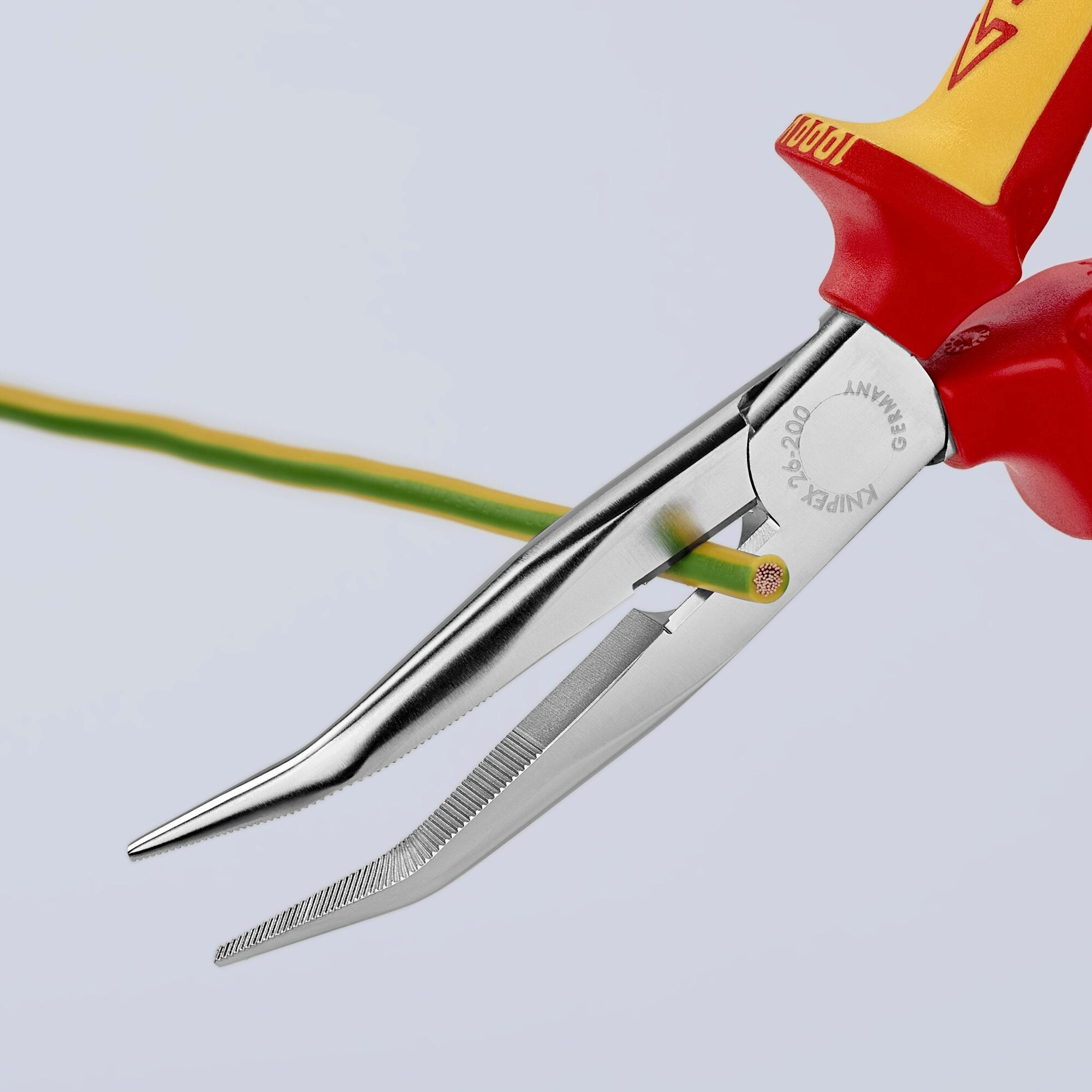 Knipex 26 26 200 8" Long Nose 40 Angled Pliers with Cutter-1000V Insulated