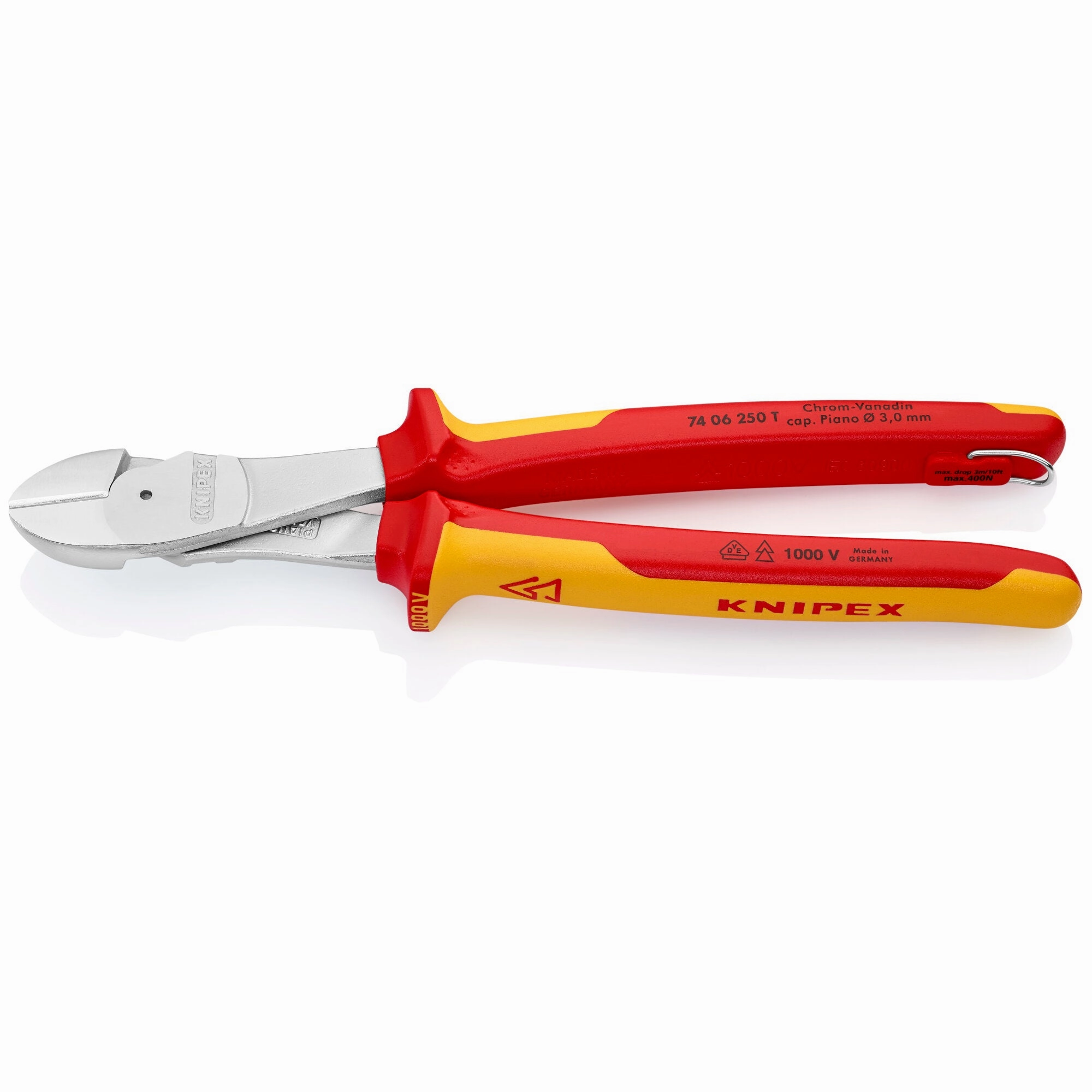 Knipex 74 06 250 T 10" High Leverage Diagonal Cutters-1000V Insulated-Tethered Attachment
