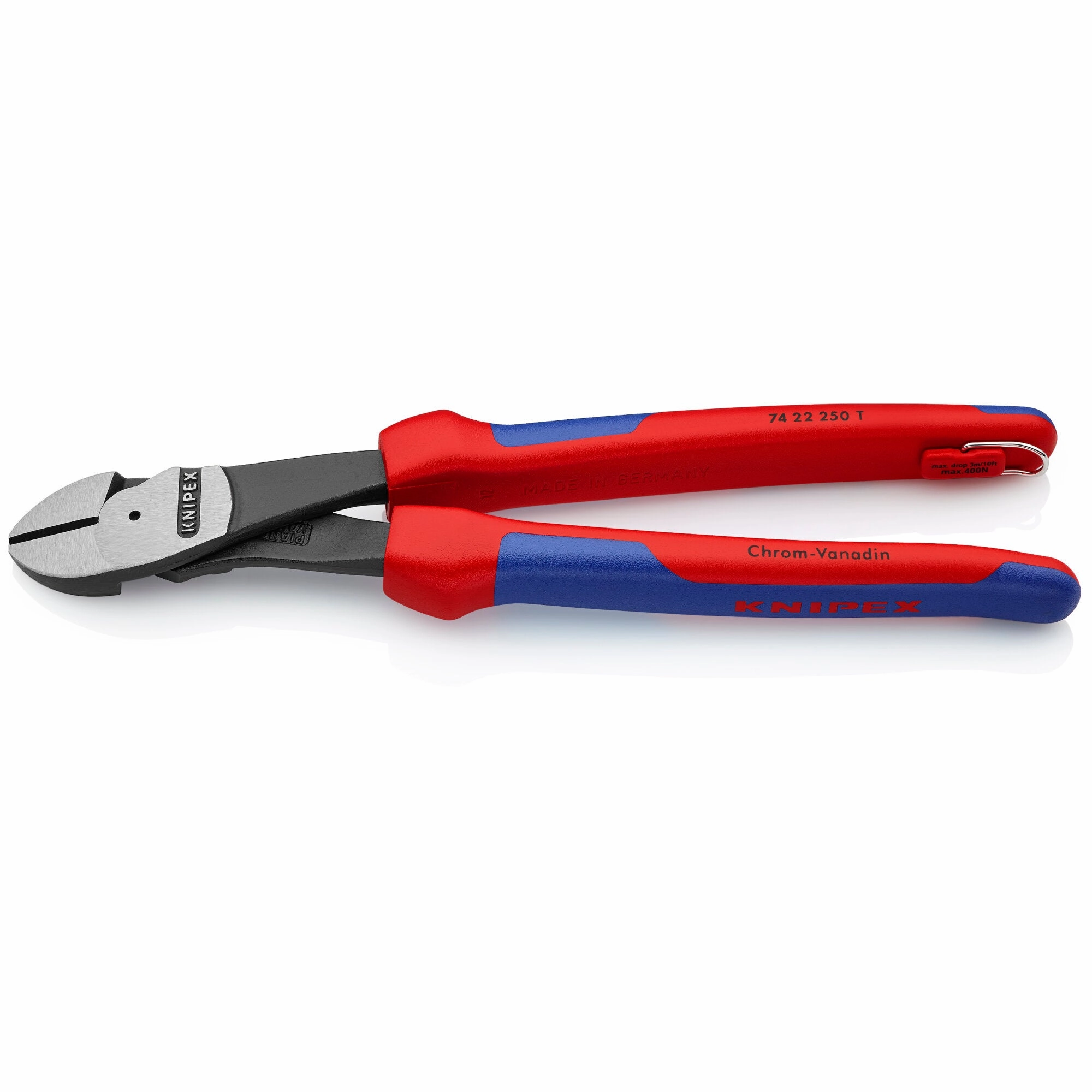Knipex 74 22 250 T BKA 10" High Leverage 12 Angled Diagonal Cutters-Tethered Attachment