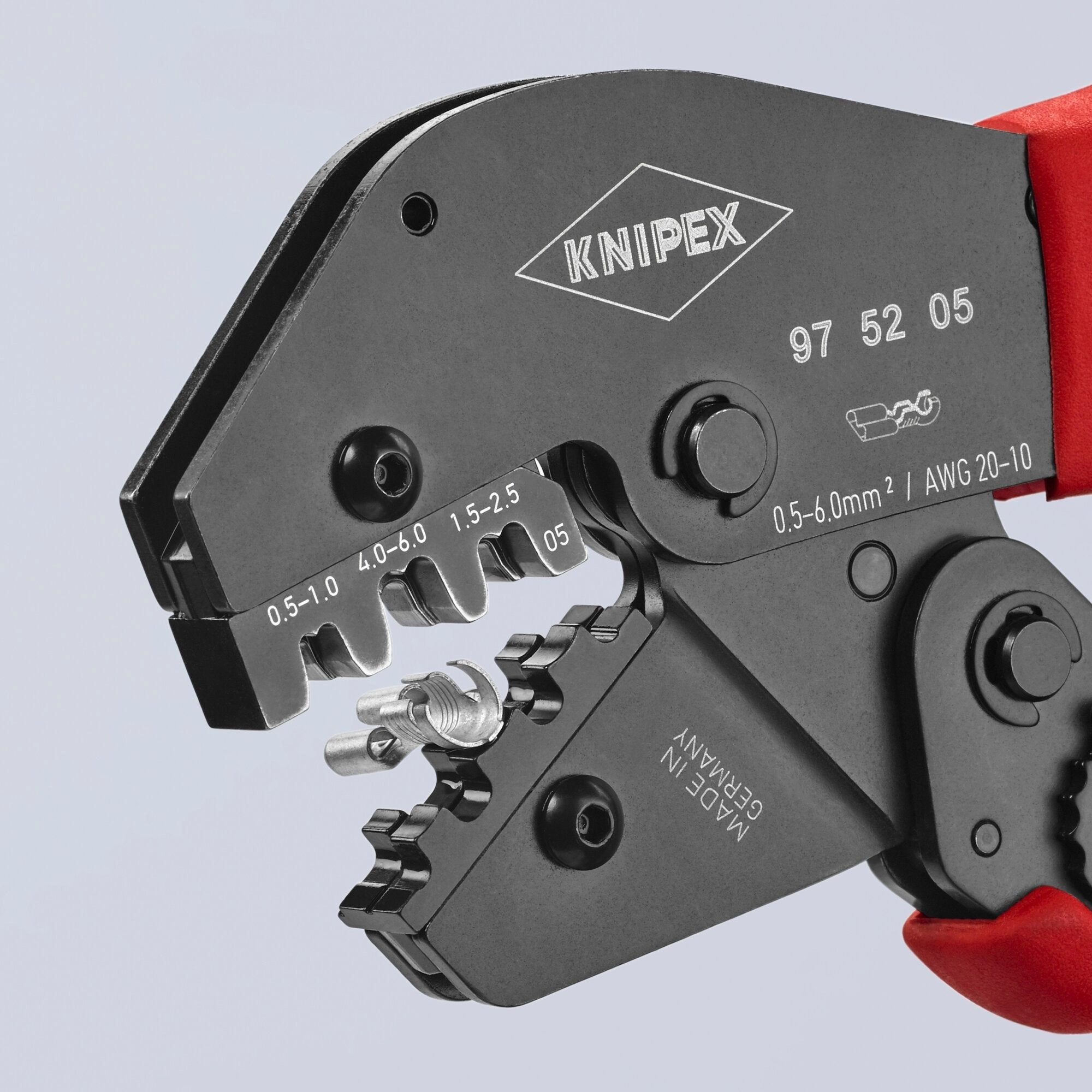 Knipex 97 52 05 10" Crimping Pliers For Non-Insulated Open Plug-Type Connectors (Plug Width 4.8 and 6.3 mm)