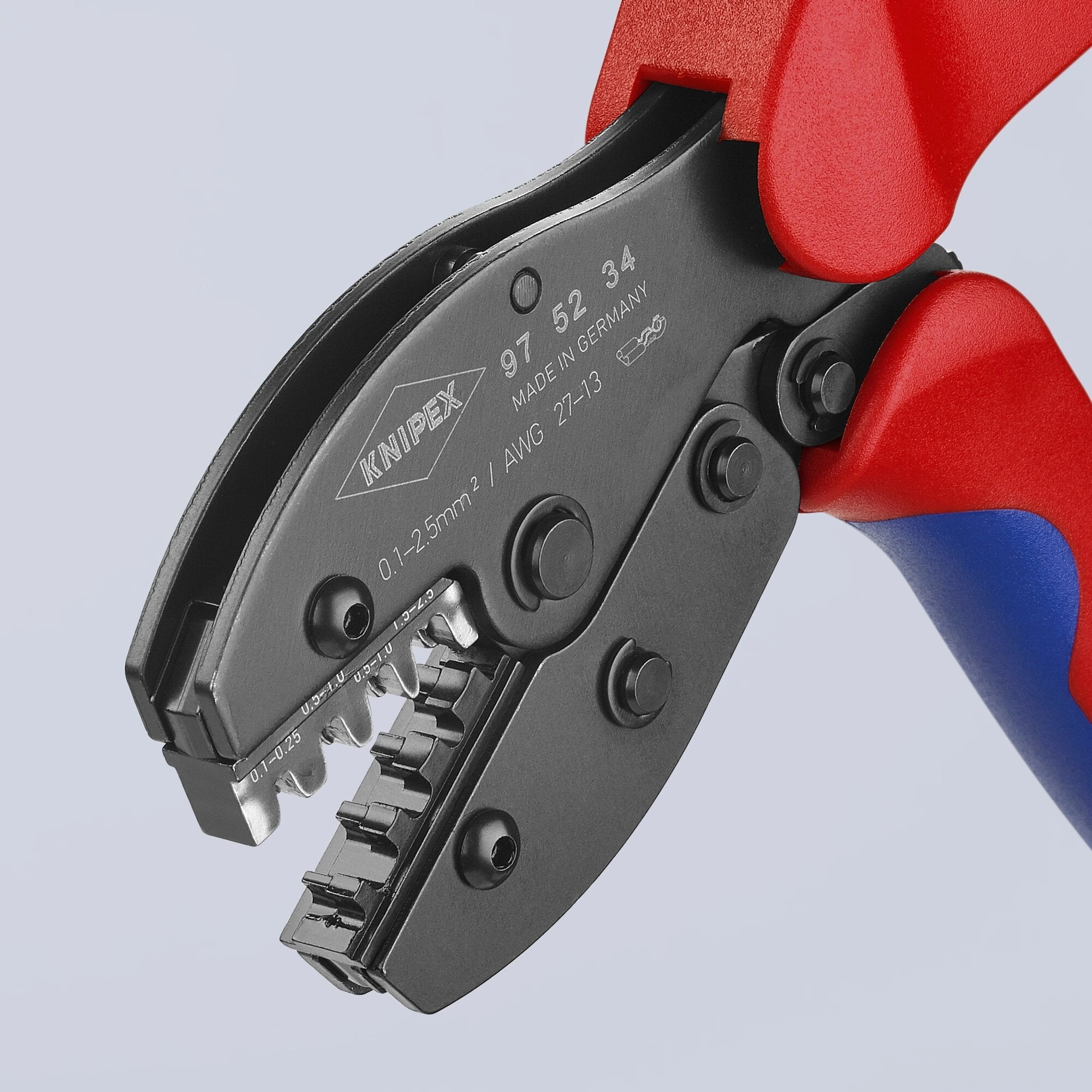 Knipex 97 52 34 8 1/2" Crimping Pliers For Non-Insulated Open Plug-Type Connectors (Plug Width 2.8 and 4.8 mm)