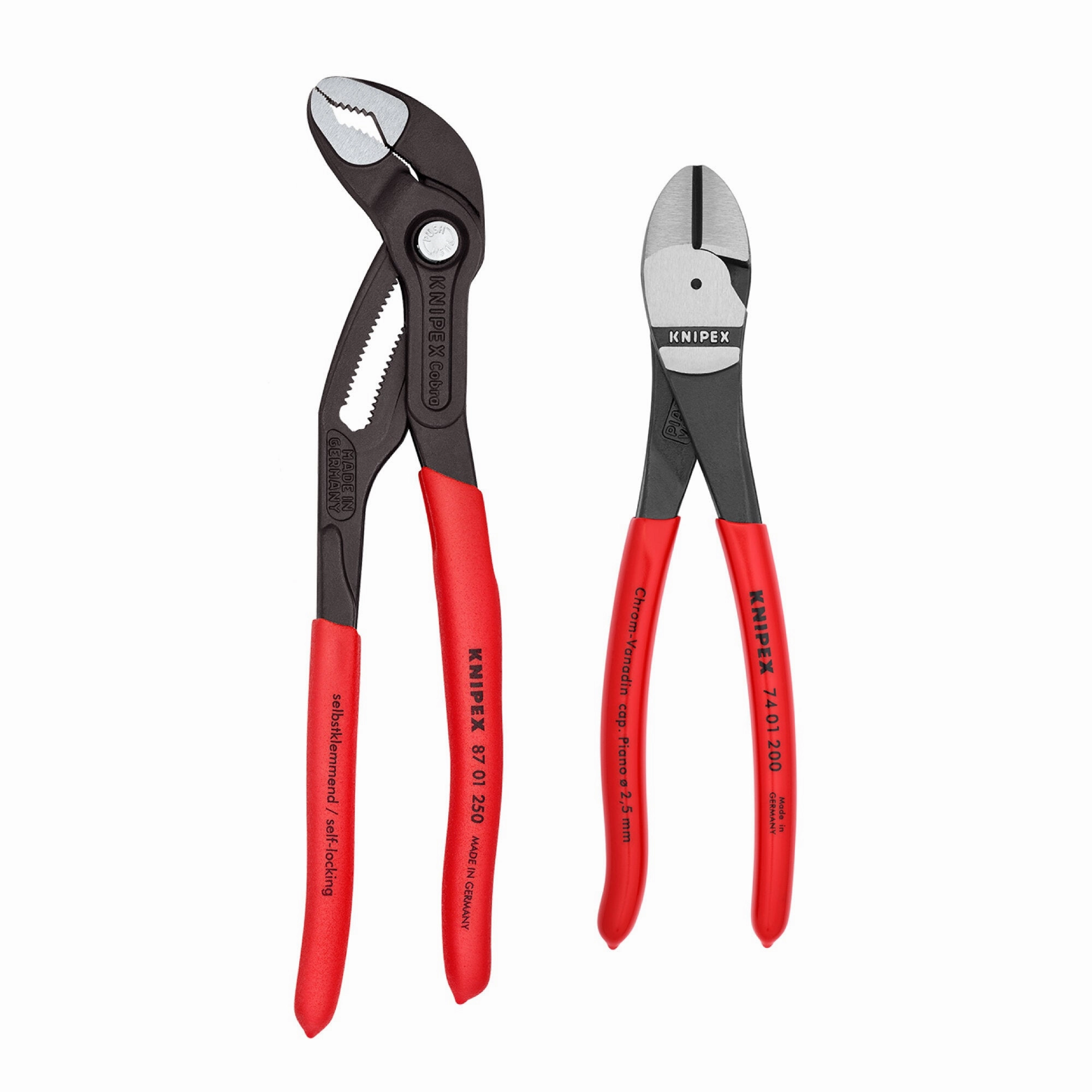 Knipex 9K 00 80 124 US 2 Pc Cobra and Diagonal Cutters Set with Keeper Pouch